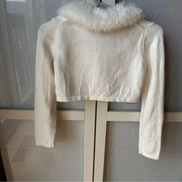 Janie And Jack Girls Sz 3 Cream Shrug With Fur Collar  Christmas Formal - Picture 3 of 5